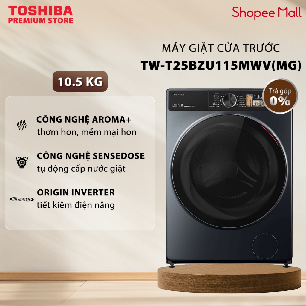 [Freeship - Lắp Đặt 0Đ] Máy Giặt Cửa Trước Cao Cấp Toshiba Inverter 10.5 Kg TW-T25BZU115MWV(MG) - Tự Phân Bổ Nước Giặt | BigBuy360 - bigbuy360.vn
