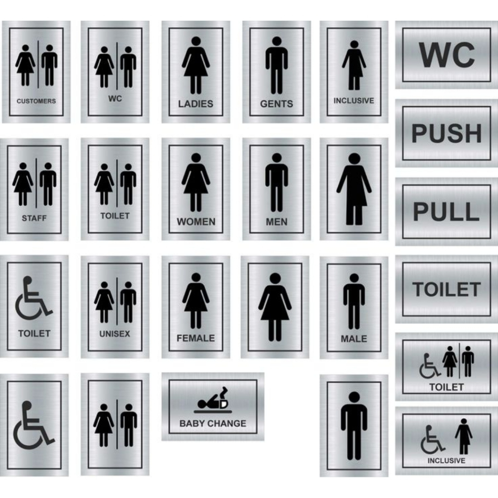 Bảng Alu WC Bảng Chi Toilet Alu Bạc Xước Decor Chỉ Hướng Toilet In Theo Yêu Cầu