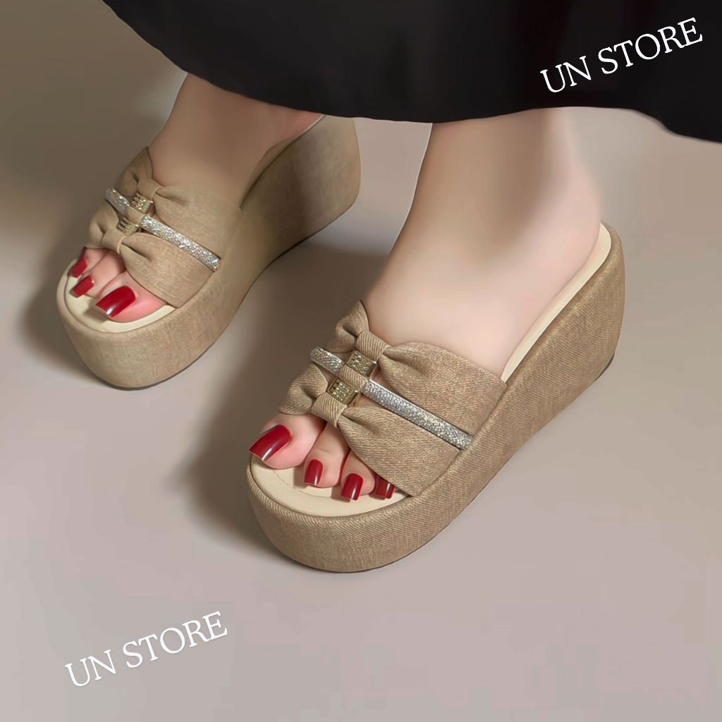 Dép bánh mì nữ quai ngang đính 2 nơ kết hợp xoàn xu hướng 7 phân Un Store USD063