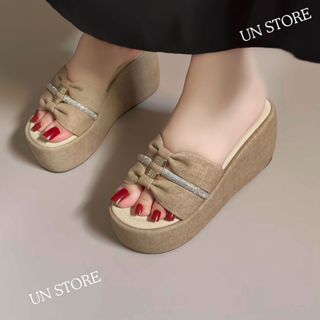 Dép bánh mì nữ quai ngang đính 2 nơ kết hợp xoàn xu hướng 7 phân Un Store USD063