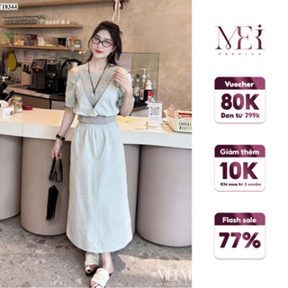 Set Đồ Nữ Áo Trễ Vai + Chân Váy Suông Dáng Dài Năng Động Cá Tính Mei Fashion 98 ST18344
