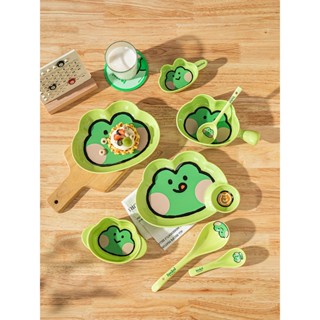 Bộ chén bát , dĩa , khay , dụng cụ đựng thức ăn hoạt hình LINE FRIENDS ếch xanh E102 - SH Gốm sứ