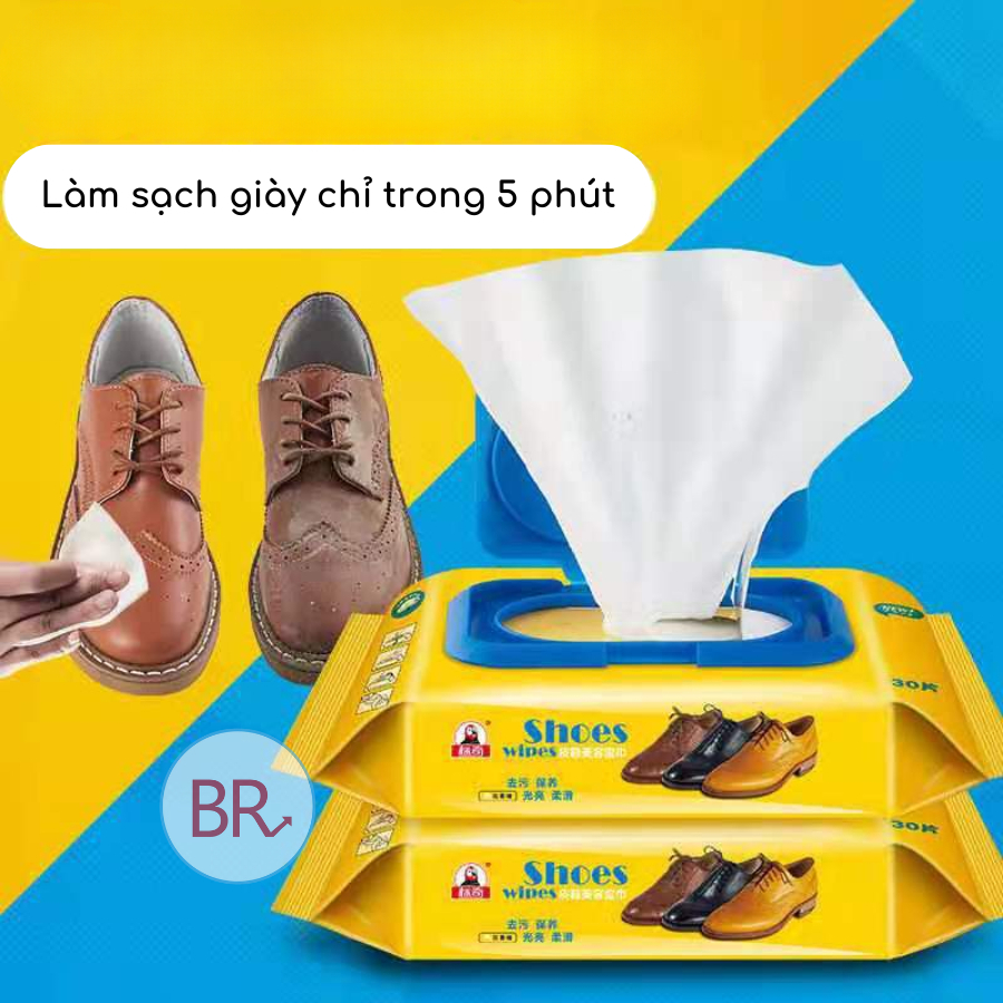 Combo Khăn giấy lau giày siêu sạch sneaker kèm Bàn chải chà vệ sinh giày không hoá chất hại 00036