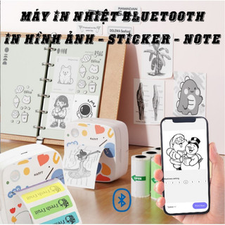 Máy in nhiệt Bluetooth mini cầm tay để in sticker - ghi chú - in tem nhãn - in hình tô màu cho bé - in văn bản - in hình