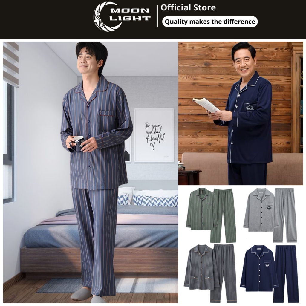 Bộ đồ nam trung niên bộ đồ ngủ trung niên bộ đồ cho bố Bộ Pijama vải bông họa tiết đơn giản thời trang (18-50 tuổi)