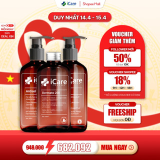 Combo 02 Dầu Gội Sạch Gàu Antisol & 01 Dermato 200 | Thương Hiệu iCare Pharma | Sạch Gàu Giảm Rụng