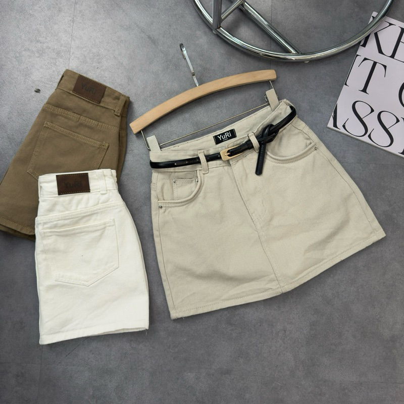 YURI JEANS - Chân Váy Jean Nữ May Viền Túi Cuốn