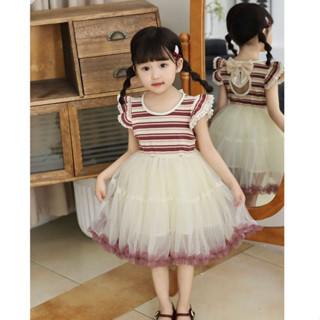 Váy đầm công chúa cho bé gái thiết kế cánh tiên, thân trên kẻ sọc đỏ cực xinh