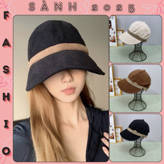 Mũ Lưỡi Trai Vành Rộng Chống Nắng Đai Xanh Vải Nhung Tăm Có Nút Đeo Khẩu Trang Chống Tia UV Sành Fashion