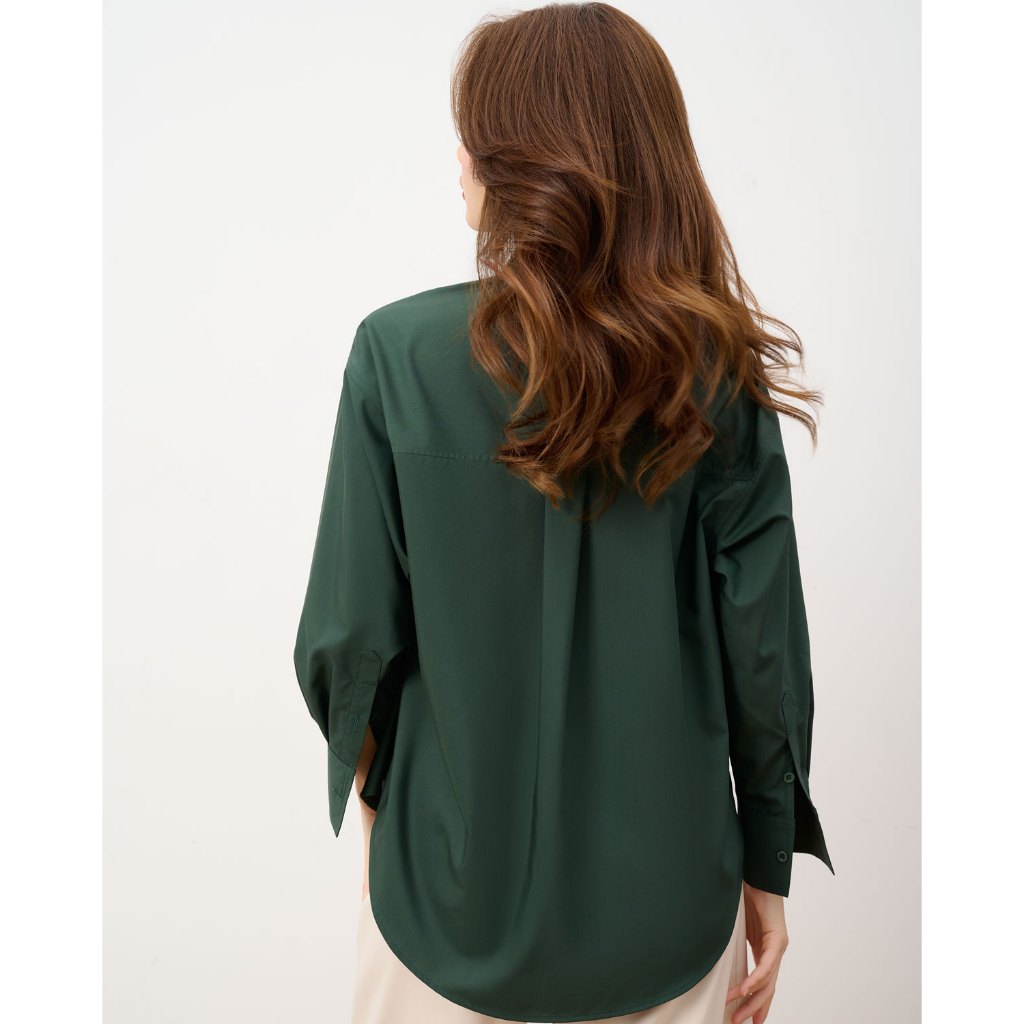 Áo sơ mi nữ GILLEE dáng oversized, sơ mi form rộng vải kate lụa xanh rêu FAS291 | BigBuy360 - bigbuy360.vn