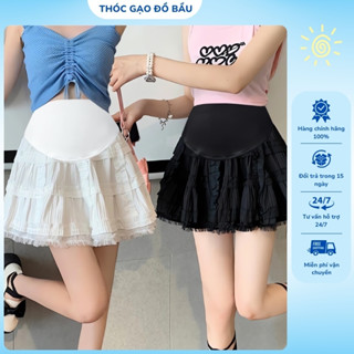 Váy bầu, chân váy bầu ngắn dáng chữ A viền ren bánh bèo phong cách hàn quốc siêu xinh cho mẹ bầu