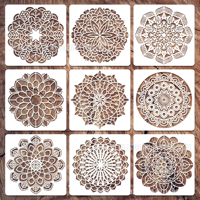 Bộ 9 khuôn rỗng vẽ tranh Madala trang trí nhà và vẽ nghệ thuật sáng tạo