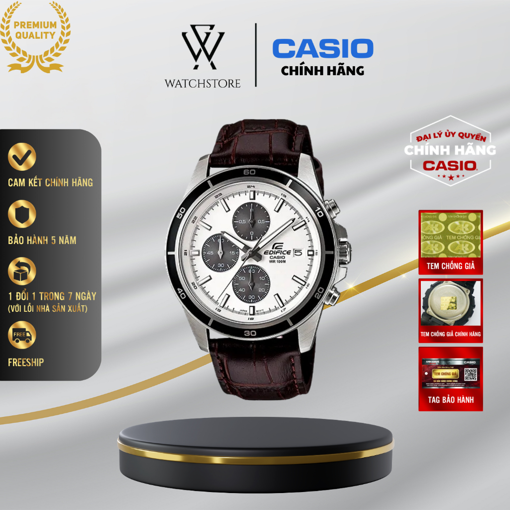Đồng Hồ Nam Casio Edifice EFR-526L-7AVUDF Màu Nâu Mặt Kính Khoáng 43.8mm Chống Nước Dây Da Chính Hãn