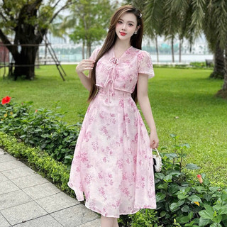 Set áo sơ mi + váy buộc nơ trắng