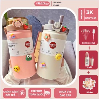 Bình giữ nhiệt BOSS Khắc Tên Có Ống Hút  PINKCUPS 1000ML/1200ML inox 316 cao cấp không gỉ giữ nhiệt nóng lạnh từ 12-24H