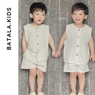 Bộ đồ mùa hè cho bé BATALA KIDS, Set quần áo ba lỗ ĐŨI XỐP 2 màu kiểu Hàn Quốc cho bé trai bé gái thoáng mát thoải mái