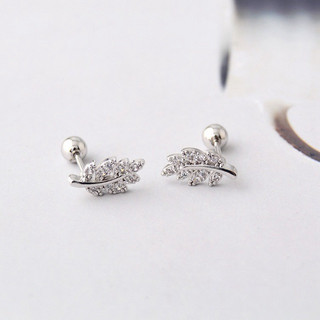 Khuyên titan chiếc lá Leaf dmond đính kim