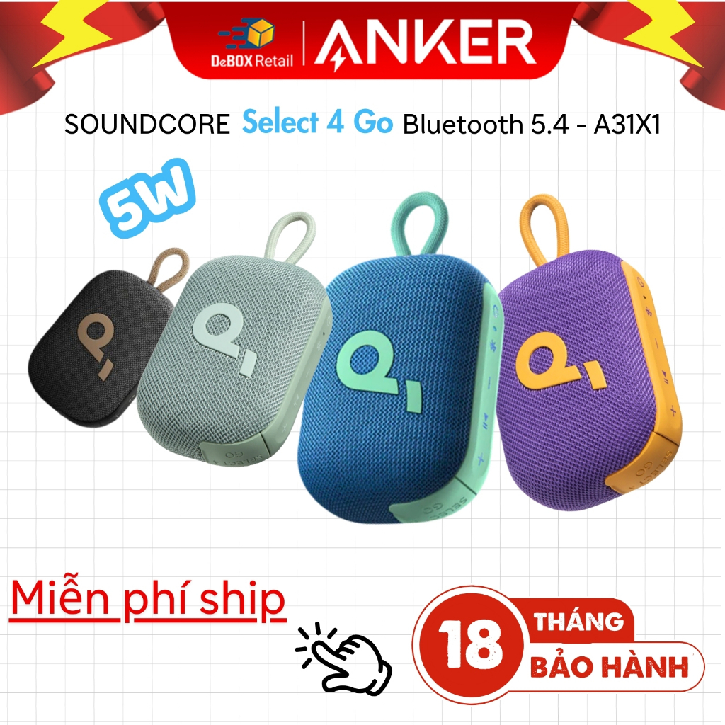 Loa Bluetooth TWS SoundCore Select 4 Go (by Anker) | Pin 20 giờ | Kháng bụi, nước IP67, BT 5.4 - Hàn