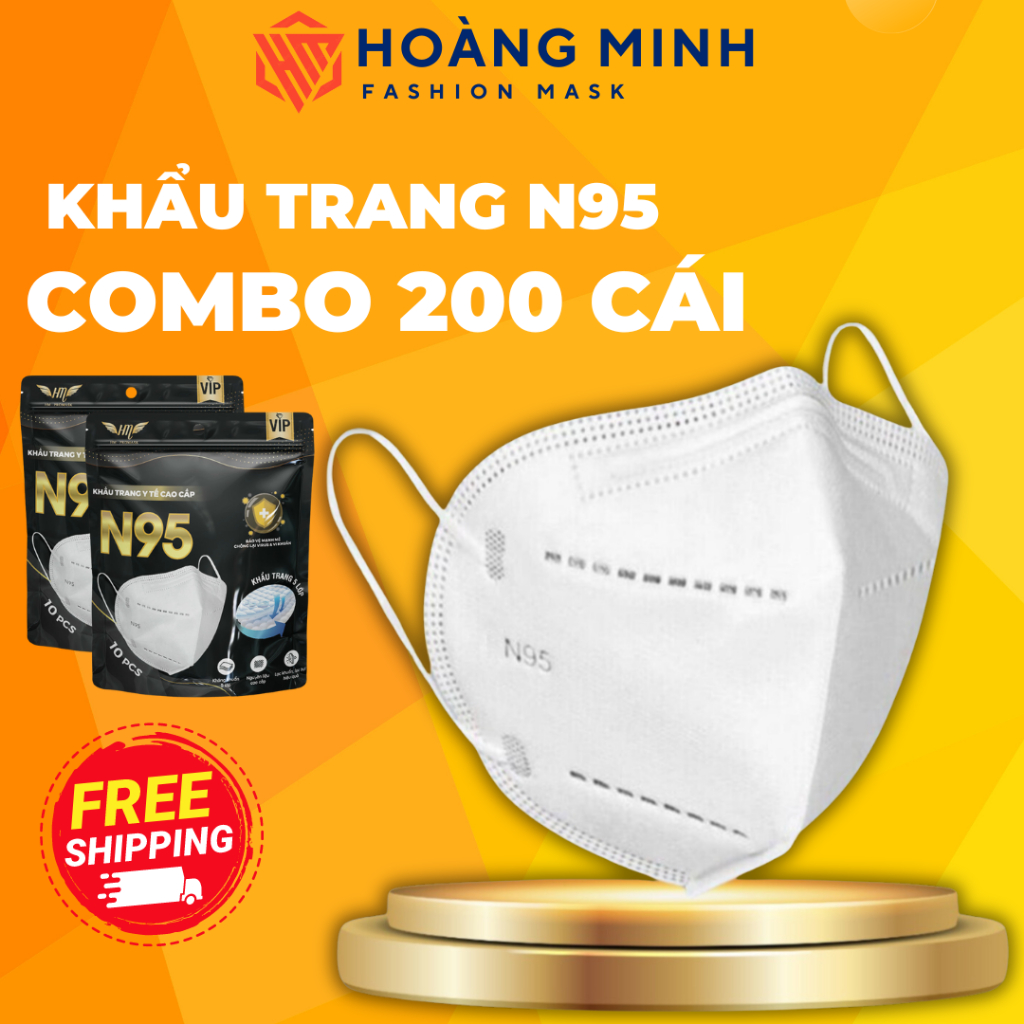 Thùng 200 cái Khẩu Trang N95 Hoàng Minh 5 lớp kháng khuẩn chống bụi mịn PM2.5 Chống nắng khẩu trang N95 cao cấp