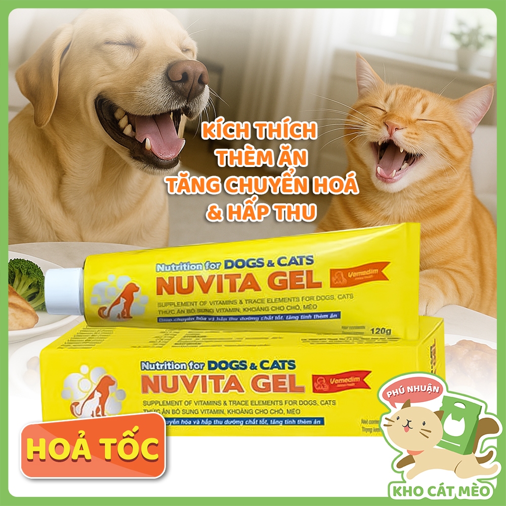 NUVITA GEL - Gel bổ sung vitamin chó mèo giúp tiêu hóa tốt kích thích thèm ăn Vemedim Nuvita 120g