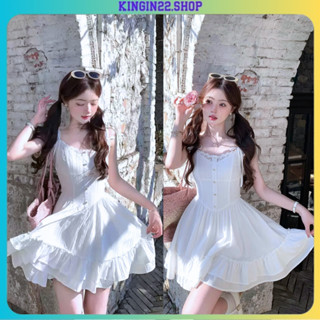 Váy 2 Dây - Váy Đi Biển Viền Ren Đính Nơ Phối Chân Váy Xòe Tầng Kiểu Pháp Xinh Xắn Kingin22 G211