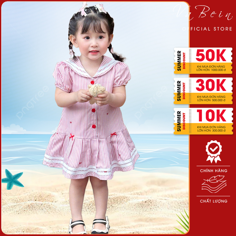 Váy Thủy Thủ Cho Bé Gái VaBein, Váy Hè Cho Bé Gái 1 Tuổi, 2 Tuổi, 3 Tuổi, 4 Tuổi, 5 Tuổi, 6 Tuổi Siê
