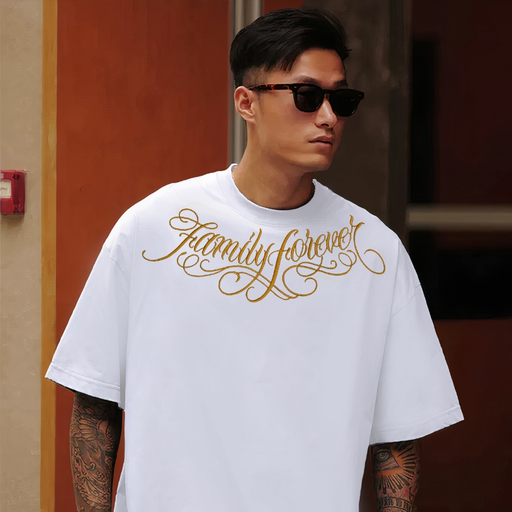 Áo thun thêu màu trắng Family Forever Nam Nữ Local Brand 280gsm