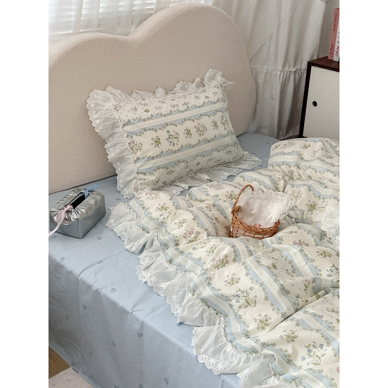 SET VỎ CHĂN GA GỐI COTTON phối ren của CHIC STUDIO-hàng đẹp,xịn