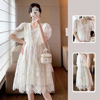 Váy ren voan hoá cổ đính hạt ngọc nhỏ A2815