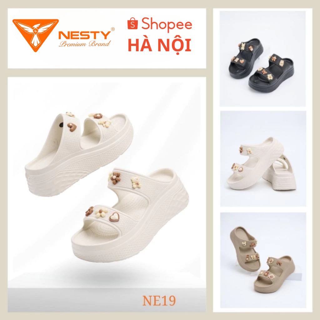 [Tặng Kèm Charm] Dép hai quai chính hãng NESTY Đế Cao 6Cm Chất Liệu Nhựa EVA Cao Cấp mã NE19