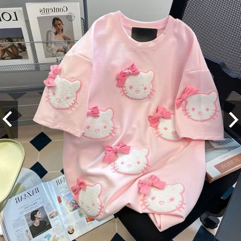 Áo Phông Áo Thun Nữ Shin kitty 8 nơ cute Dáng rộng mẫu mới