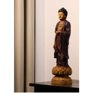 Tượng Phật A Di Đà Tịnh Tông Vạn Phúc – Gỗ Gõ Vàng 30cm/50cm - Gỗ Mộc Tĩnh Lặng, Dáng Đứng Từ Bi