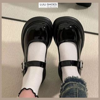 [HCM] Giày búp bê lolita nữ CÓ SẴN da bóng đế cao 5cm quai cài xinh phong cách ullzang Hàn Quốc B006