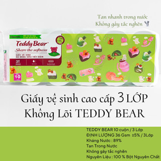 20 CUỘN TO Giấy Vệ Sinh Cao Cấp TEDDY BEAR Không Lõi,Có Lõi Dai Dày Mềm Mịn Lụa Trắng Mềm