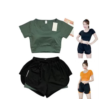 Bộ tập Gym nữ- quần áo tập gym yoga aerobic nữ croptop kết hợp quần đùi 2 lớp chất đẹp  NG03   