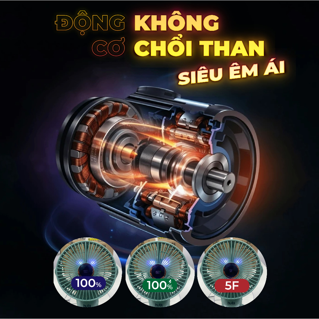 Quạt Tích Điện Kẹp Loại To HUTA Q22 Pin Trâu.Quạt Tích Điện Pin Khoẻ, Đèn RGB, Màn hình LED, Lồng Quạt 22Cm | BigBuy360 - bigbuy360.vn