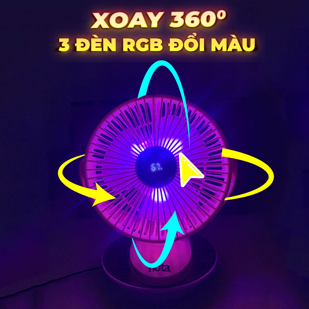 Quạt Tích Điện Kẹp Loại To HUTA Q22 Pin Trâu.Quạt Tích Điện Pin Khoẻ, Đèn RGB, Màn hình LED, Lồng Quạt 22Cm | BigBuy360 - bigbuy360.vn