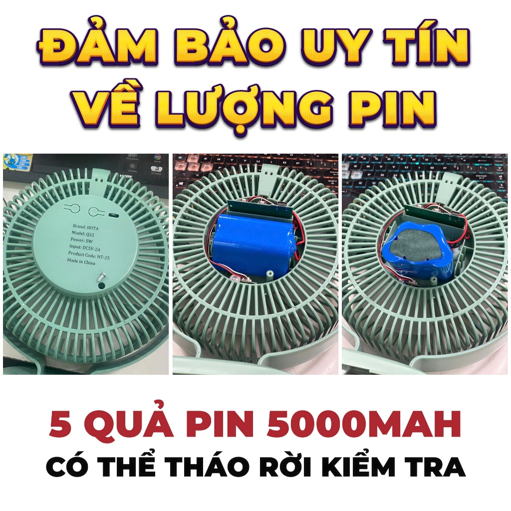 Quạt Tích Điện Kẹp Loại To HUTA Q22 Pin Trâu.Quạt Tích Điện Pin Khoẻ, Đèn RGB, Màn hình LED, Lồng Quạt 22Cm | BigBuy360 - bigbuy360.vn