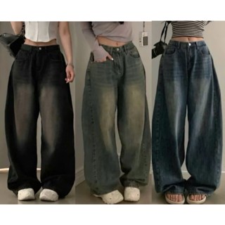 Quần Jeans ống rộng nhúm Eo 3 Màu Bụi- Đậm-Xám Khói Cạp Cao Phong Cách Hàn Quốc