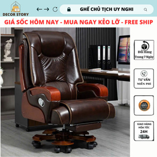 Ghế Văn Phòng Ngả Lưng 155 Độ Thư Giãn Có Gác Chân, Ghế Giám Đốc Sang Trọng Uy Nghi Da Bò Có Massage