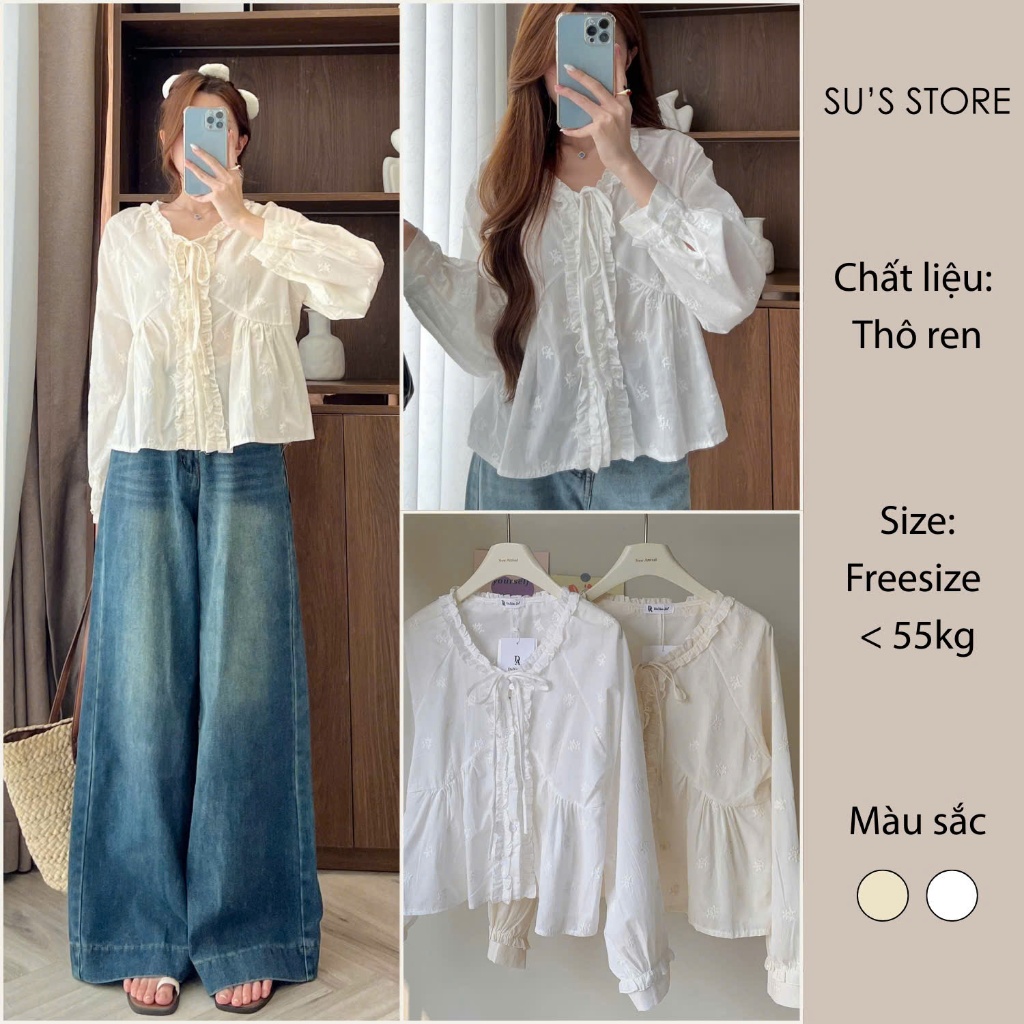Áo Sơ Mi Nữ Viền Bèo Dọc Tay Bo Dáng Rộng Su Chang A3016 Thời Trang Nữ