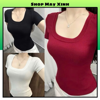 [ Com Bo 3 Áo Cổ Vuông ] Áo thun nữ cổ vuông vải thun gân tăm MQJ dáng dài from ôm dáng
