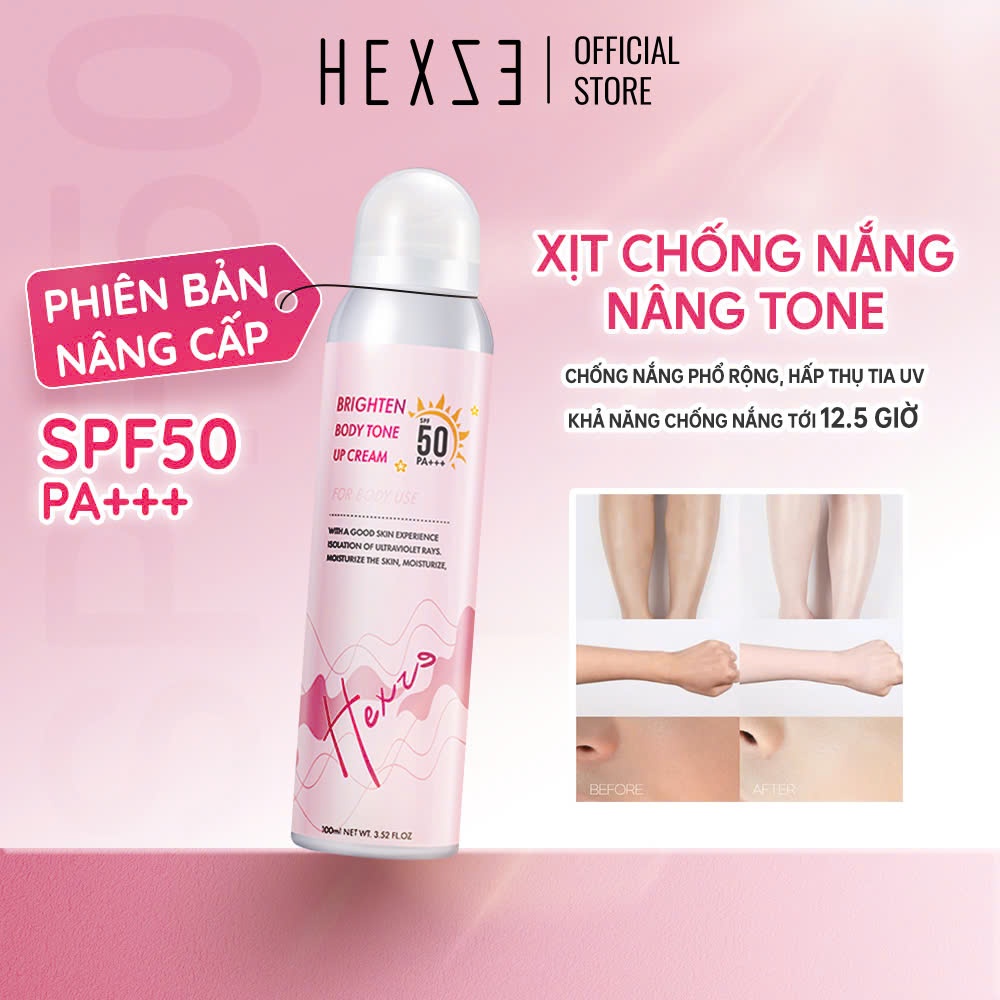  Xịt chống nắng nâng tone HEXZE 100ml SPF50 PA+++ hấp thụ tia cực tím dưỡng trắng nâng tone da 