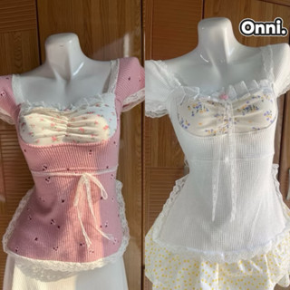 [Ảnh thật] Áo Coquette cổ cánh tiên xẻ tà phối ren ONNI.STUDIO có thể mặc trễ vai màu sắc mùa hè co dãn