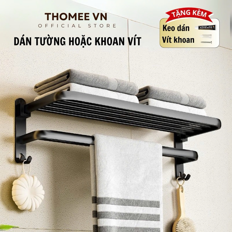 Giá treo khăn nhà tắm nhôm không gian dán tường - Kệ nhà tắm treo đồ đa năng không cần khoan đục tiện lợi