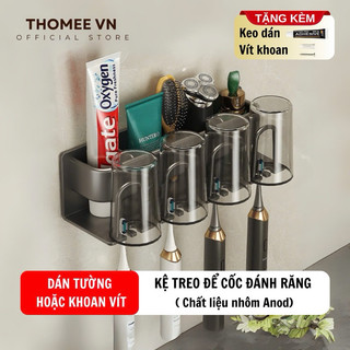 Kệ treo để bàn chải đánh răng tặng kèm cốc - Giá treo bàn chải đa năng dán tường không cần khoan đục chất liệu nhôm