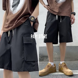 Quần short kaki túi hộp cá tính đen trơn