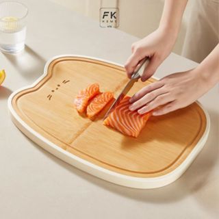 Thớt gỗ hình mèo gỗ tre nhiều size kháng khuẩn cao cấp, thớt mèo 2 mặt có viền chống tròn