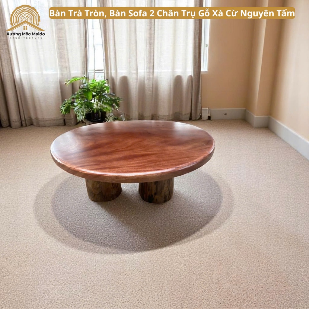 Bàn Trà Tròn Gỗ Xà Cừ 2 Chân Trụ – Xưởng Mộc Maido
