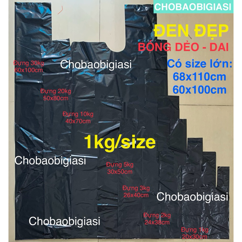 Túi nilong ĐEN BÓNG ĐẸP, dẻo dai, túi xốp đen, túi hai quai ĐEN ĐẸP đủ size không hôi dùng gói hàng, đựng rác